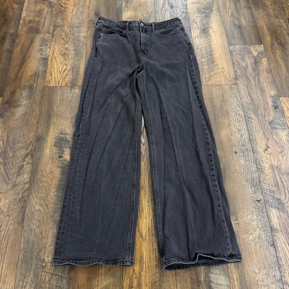 Old Navy Extra High Rise Sky-Hi Wide Leg Jeans Washed Black Size 10 Grunge Baggy